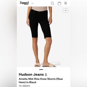 Hudson Jeans Amelia Mid-Rise Knee Shorts (Raw Hem) in Black
